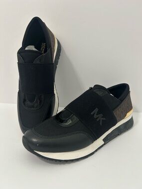 Michael Kors Black and White MK Elastic Strap Slip-On Sneakers